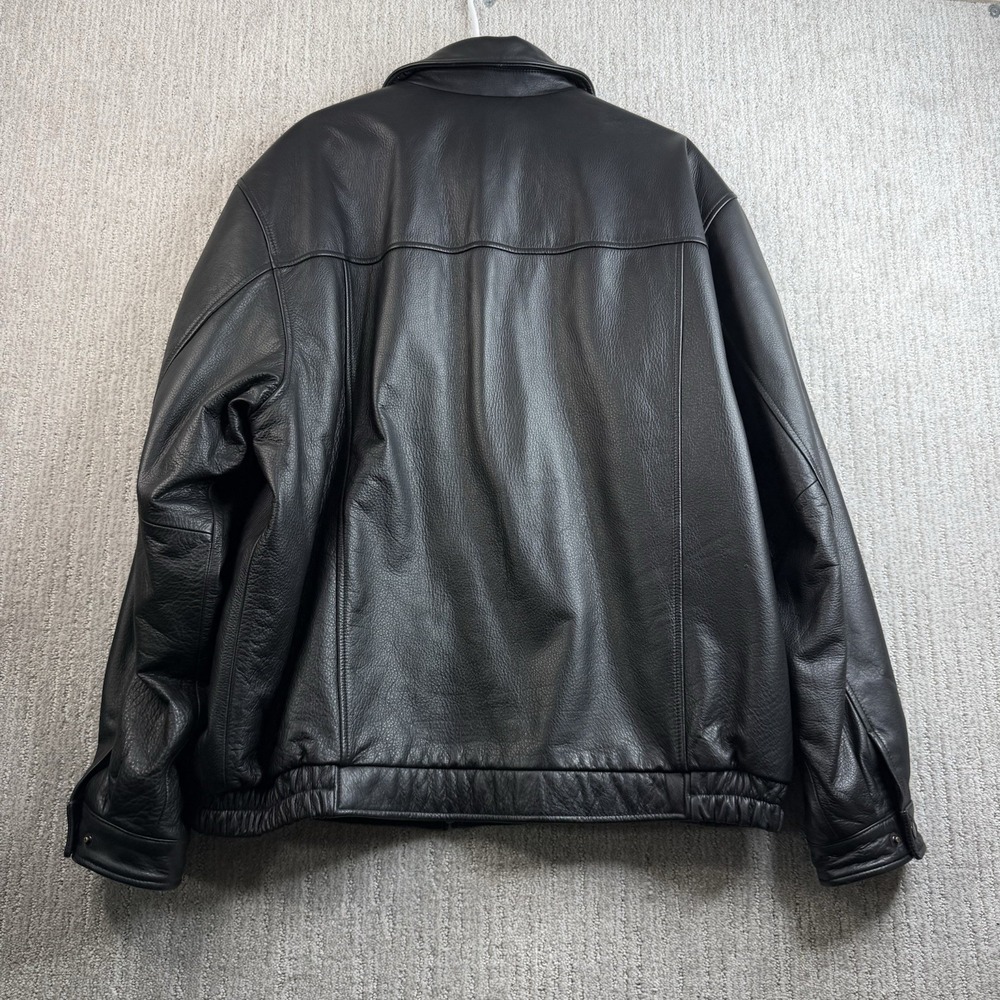 Croft Barrow Bomber Jacket Black Leather Collared Zip Pockets Quilt Lined Sz XLT - Picture 3 of 9